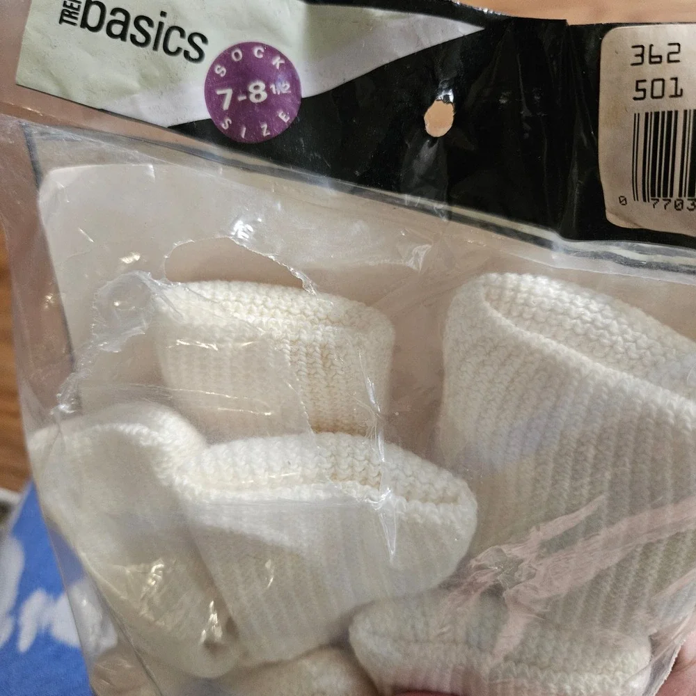 Vintage Cotton Blend Crew Socks Size 7-8.5 Fits Girls 9-11.5 USA White NWT